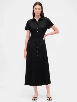 Linen-Blend Midi Shirtdress
