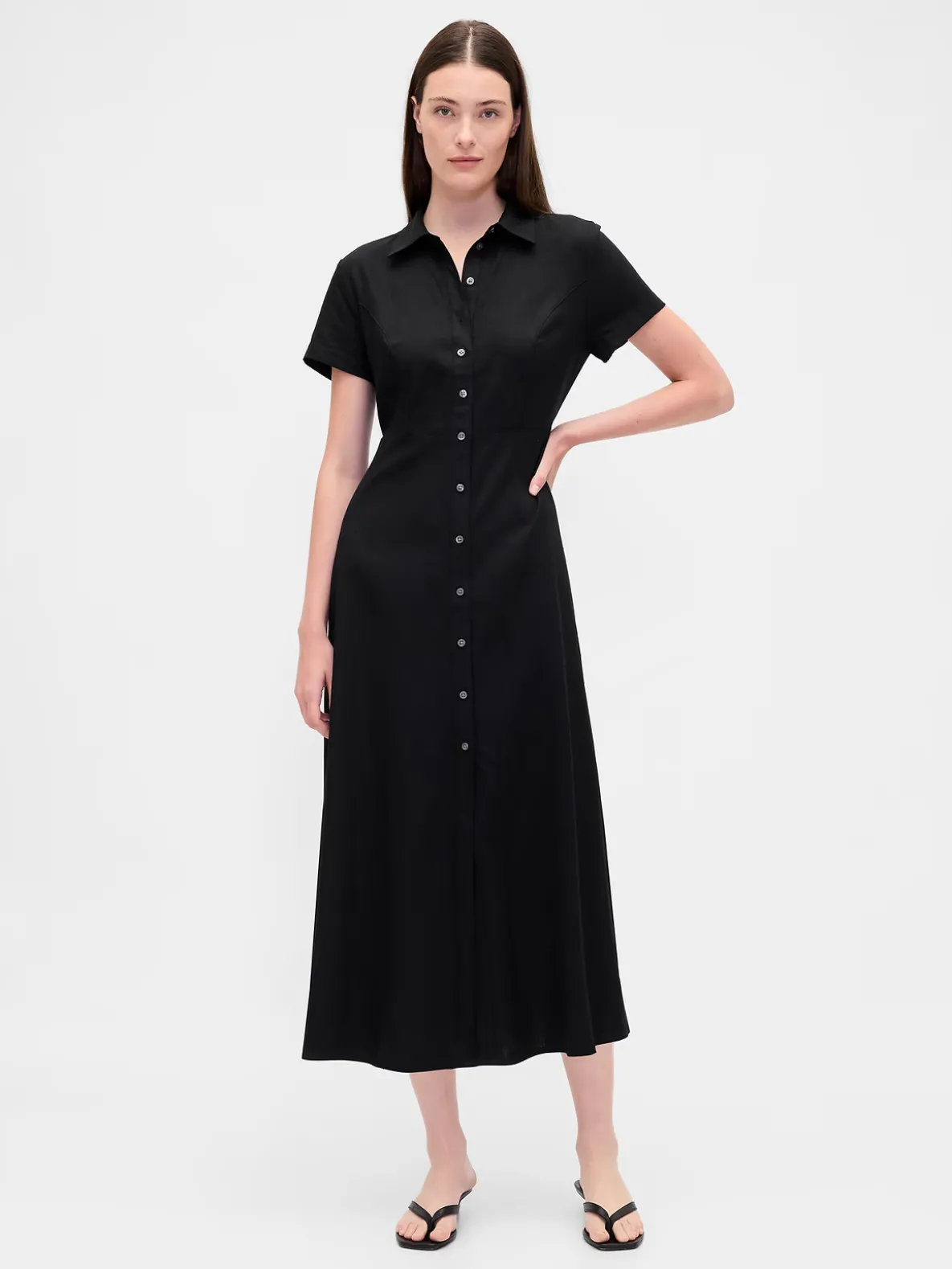 Linen-Blend Midi Shirtdress