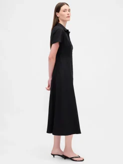 Linen-Blend Midi Shirtdress