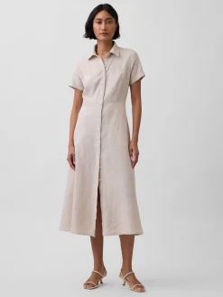Linen-Blend Midi Shirtdress