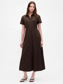 Linen-Blend Midi Shirtdress
