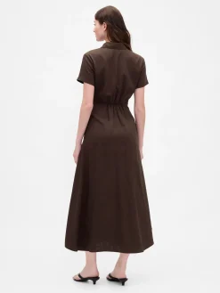 Linen-Blend Midi Shirtdress