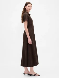 Linen-Blend Midi Shirtdress