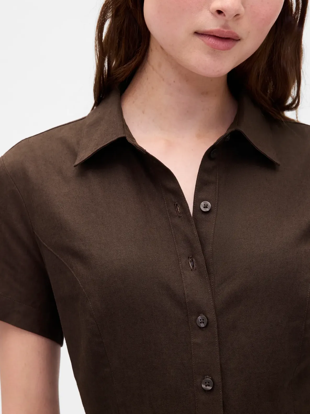 Linen-Blend Midi Shirtdress
