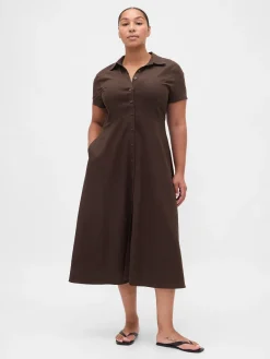 Linen-Blend Midi Shirtdress
