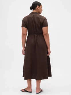 Linen-Blend Midi Shirtdress
