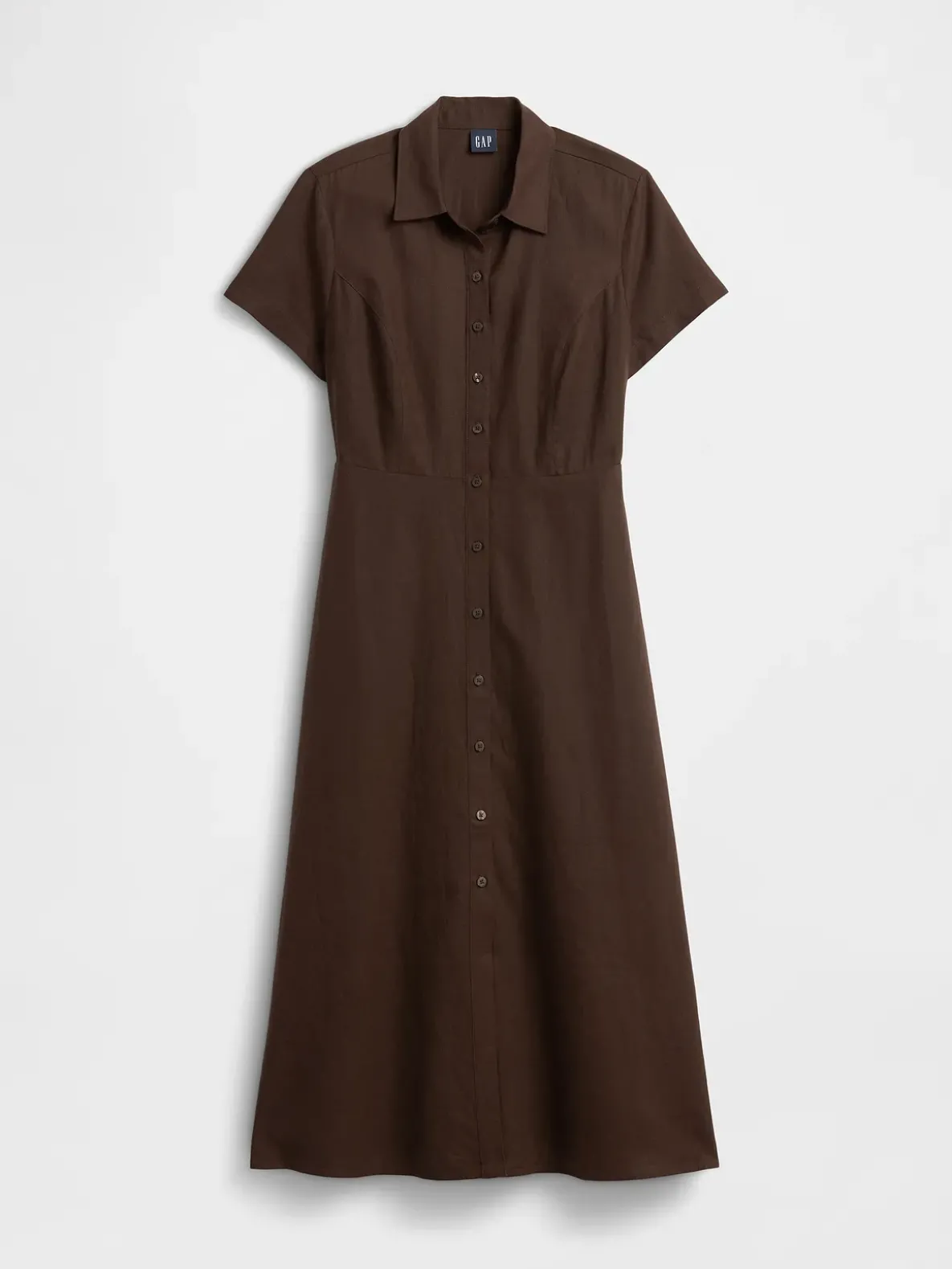 Linen-Blend Midi Shirtdress