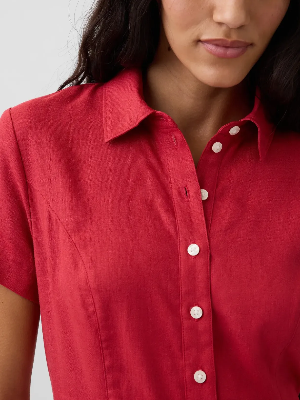 Linen-Blend Midi Shirtdress