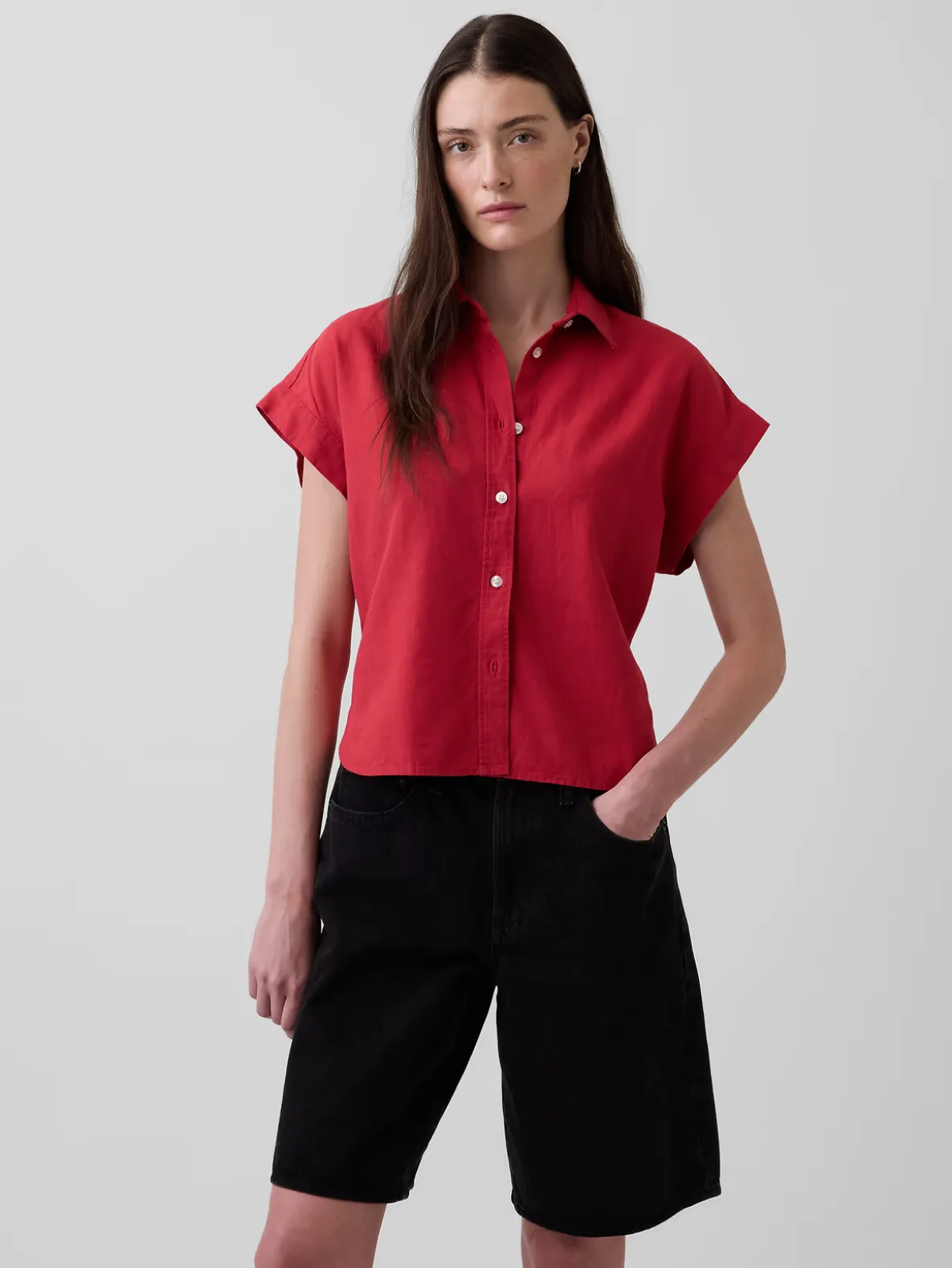 Linen-Blend Oversized Shirt