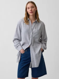 Linen-Blend Oversized Tunic Shirt