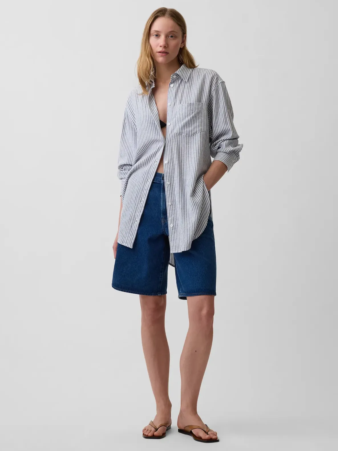 Linen-Blend Oversized Tunic Shirt