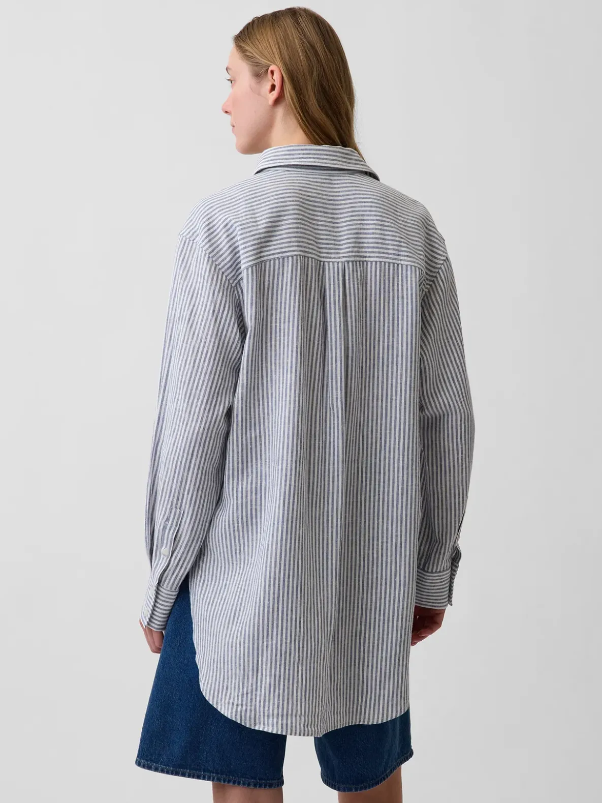 Linen-Blend Oversized Tunic Shirt