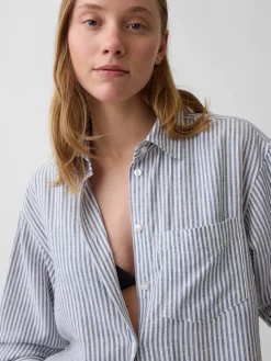 Linen-Blend Oversized Tunic Shirt