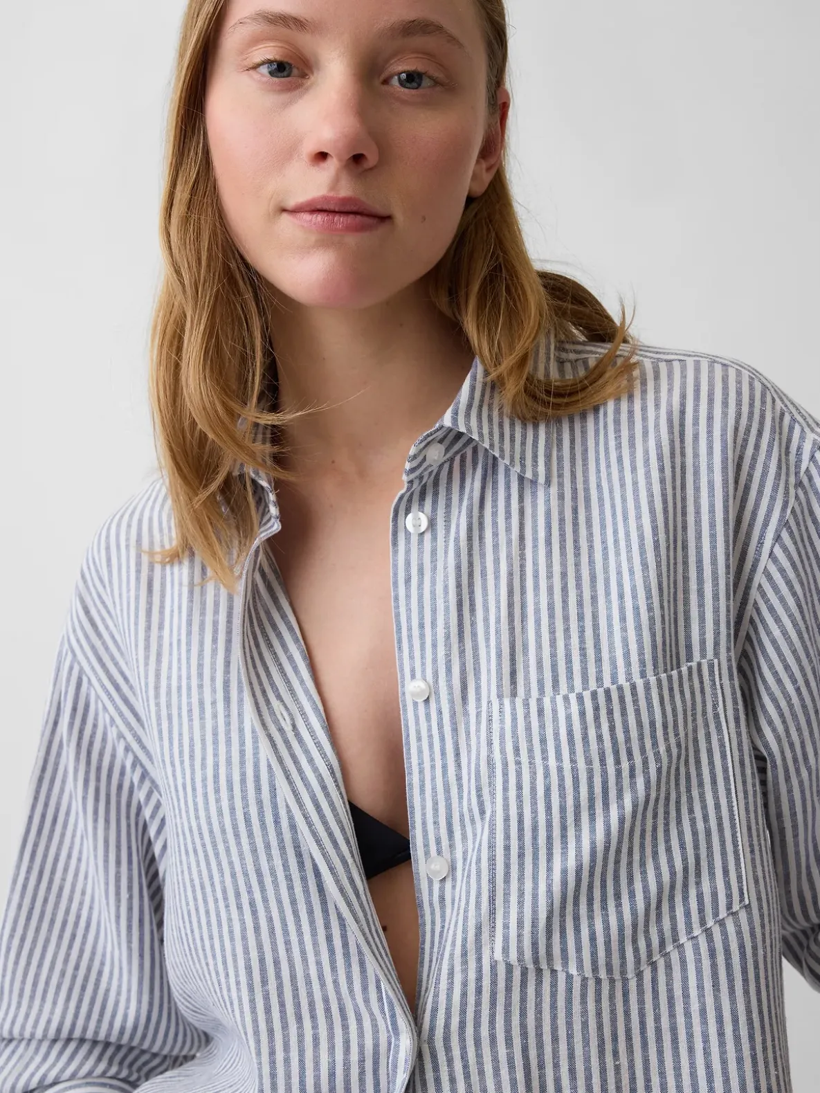 Linen-Blend Oversized Tunic Shirt