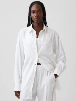 Linen-Blend Oversized Tunic Shirt