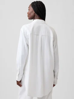 Linen-Blend Oversized Tunic Shirt