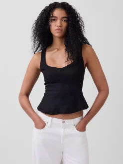 Linen-Blend Peplum Top