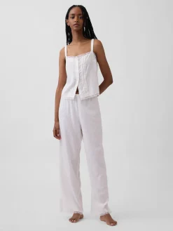 Linen-Blend Pintuck Crop PJ Tank Top