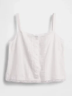 Linen-Blend Pintuck Crop PJ Tank Top