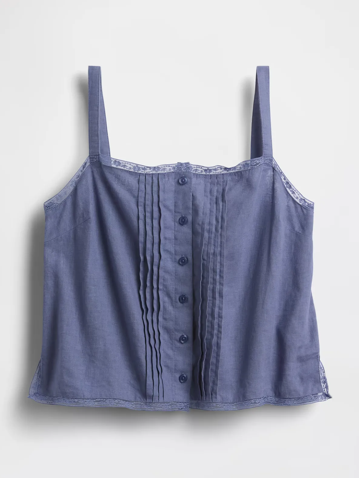 Linen-Blend Pintuck Crop PJ Tank Top