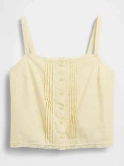 Linen-Blend Pintuck Crop PJ Tank Top