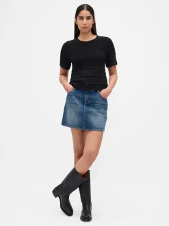 Linen-Blend Pointelle Sweater Crop Top