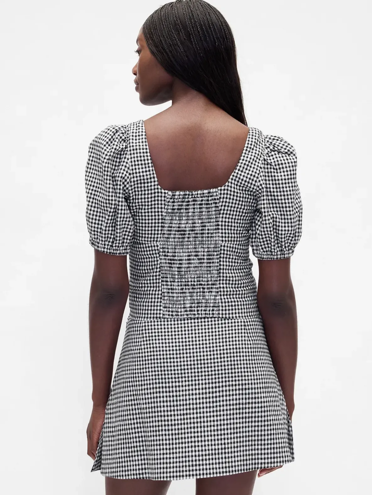 Linen-Blend Puff-Sleeve Crop Corset Top