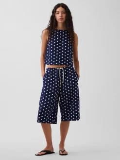 Linen-Blend Relaxed Easy Culotte Pants