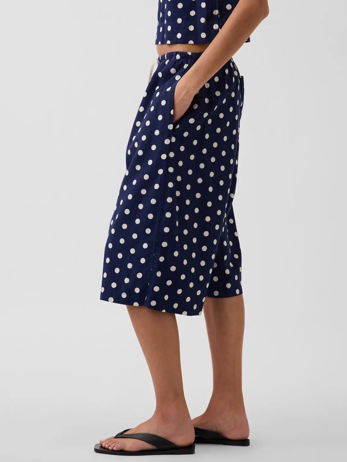 Linen-Blend Relaxed Easy Culotte Pants