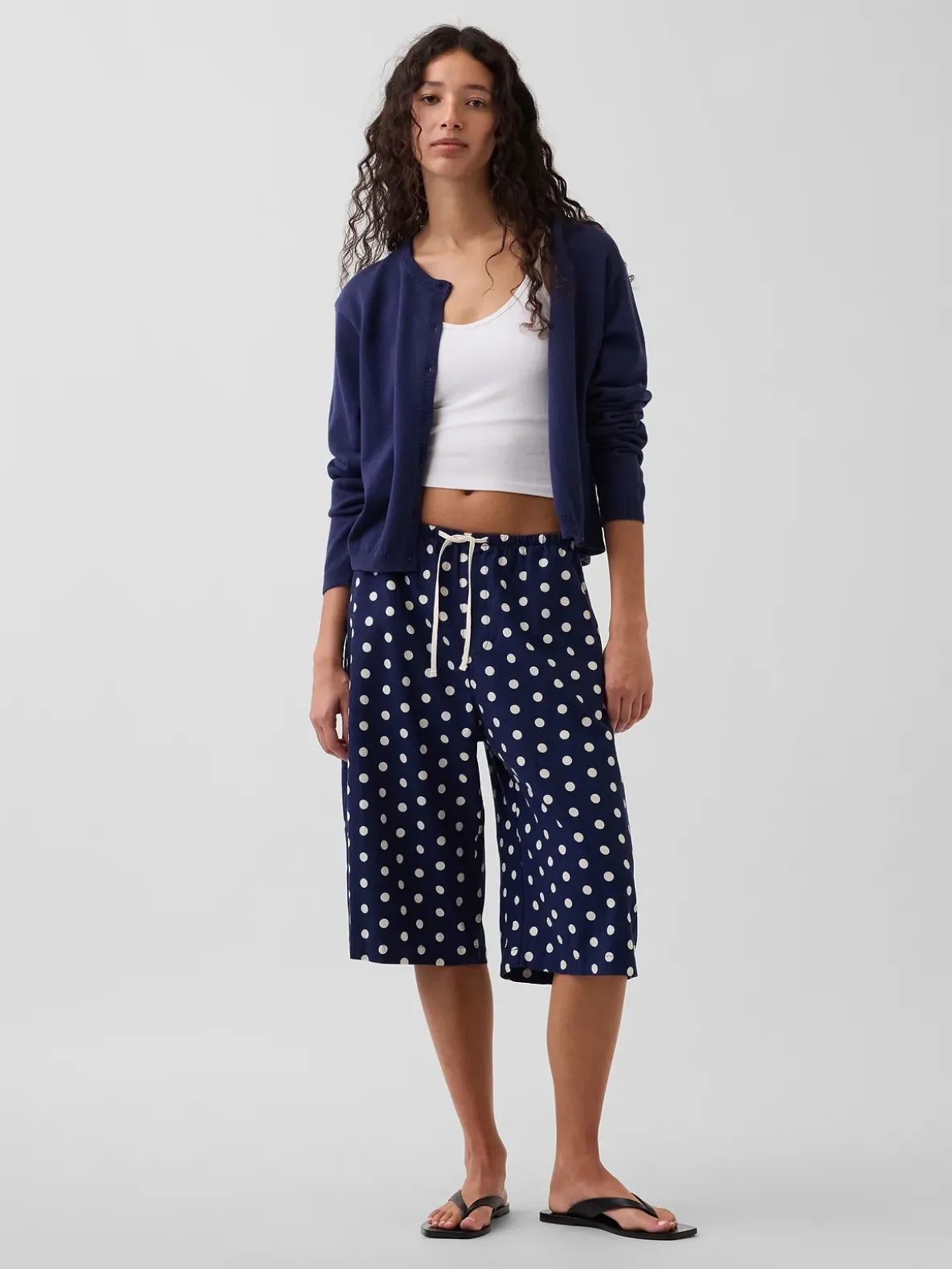 Linen-Blend Relaxed Easy Culotte Pants