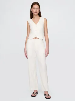 Linen-Blend Relaxed Straight Ankle Pants