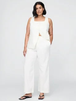 Linen-Blend Relaxed Straight Ankle Pants