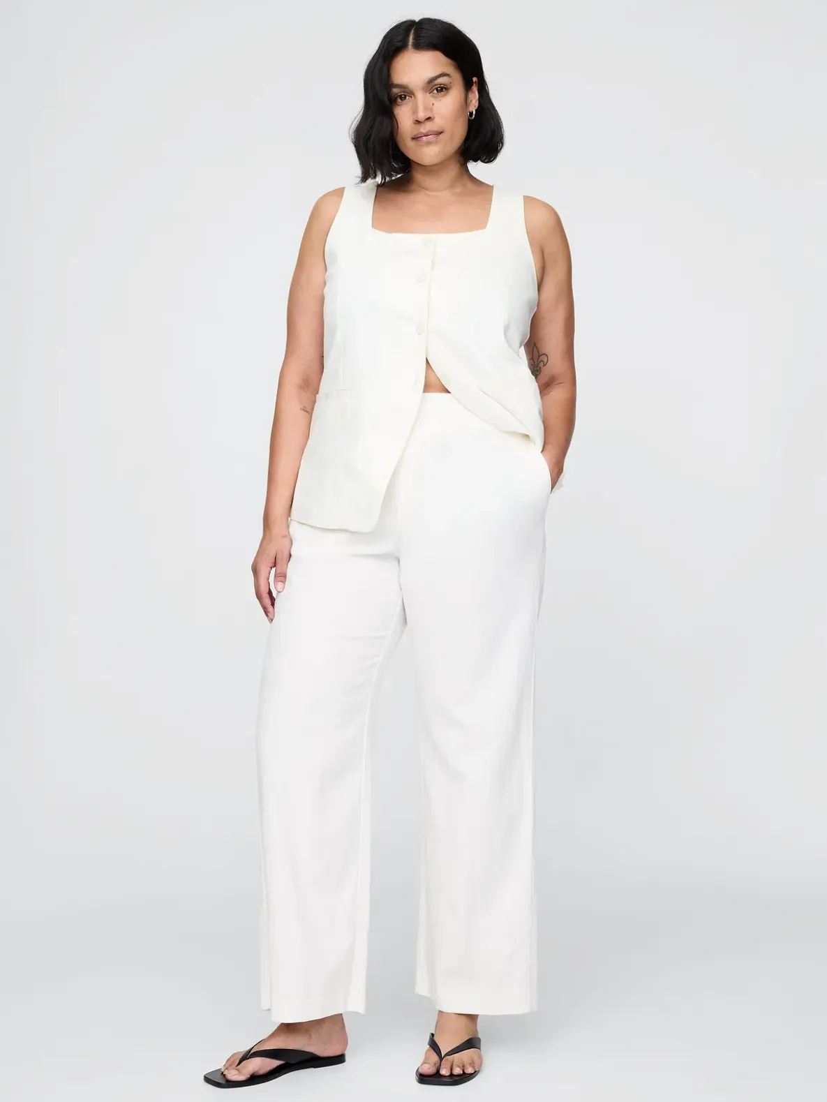 Linen-Blend Relaxed Straight Ankle Pants