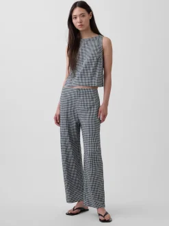 Linen-Blend Relaxed Straight Ankle Pants