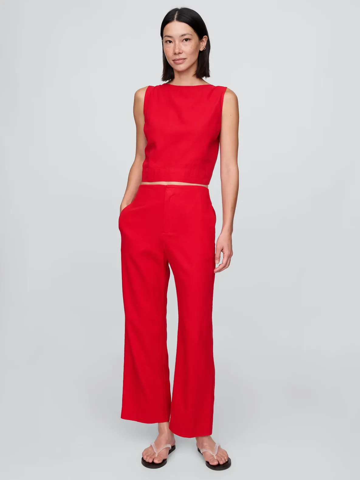 Linen-Blend Relaxed Straight Ankle Pants