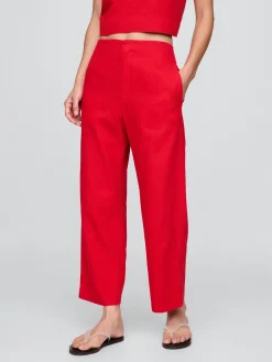 Linen-Blend Relaxed Straight Ankle Pants
