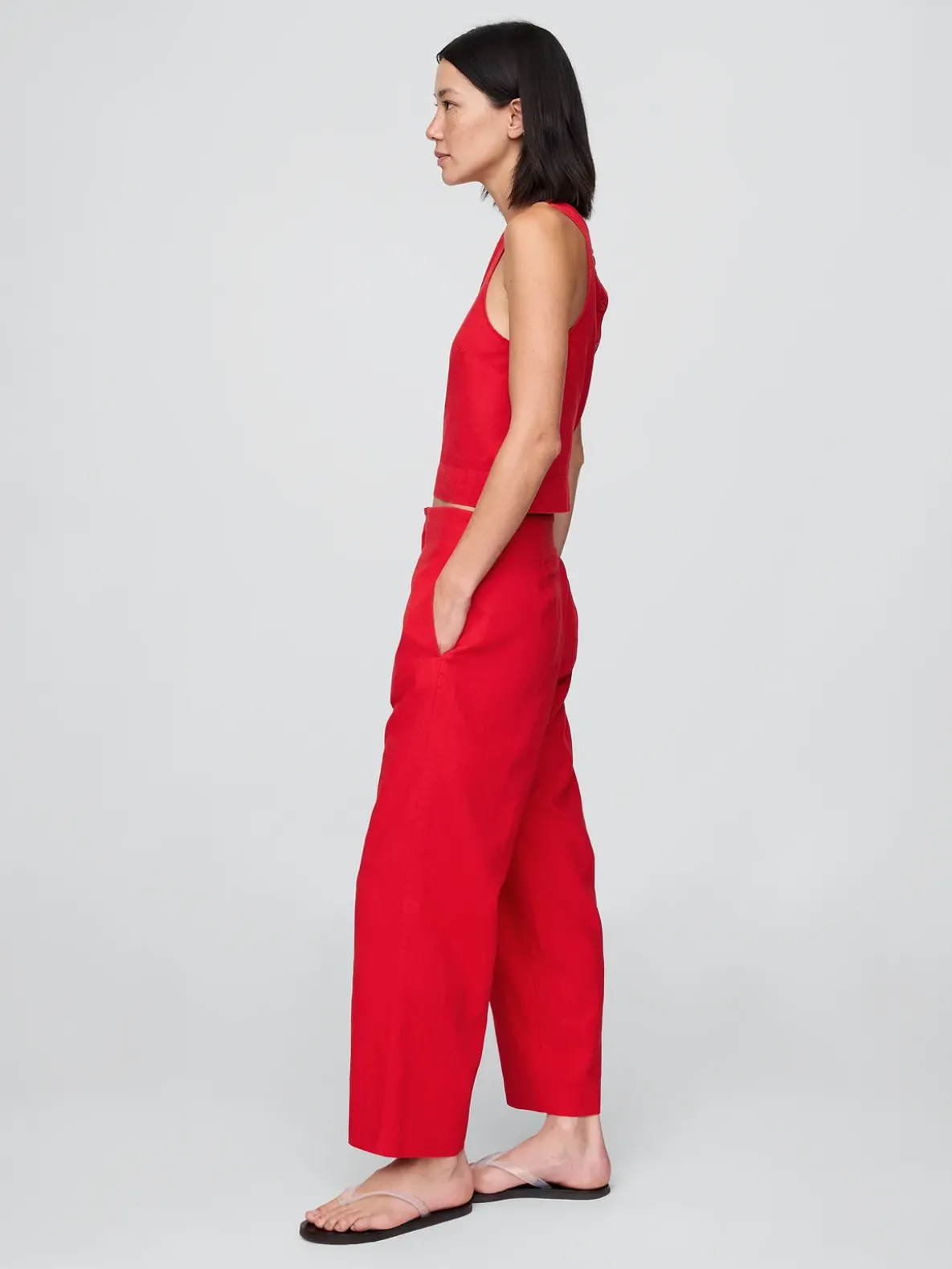 Linen-Blend Relaxed Straight Ankle Pants