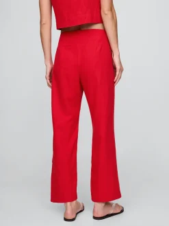Linen-Blend Relaxed Straight Ankle Pants