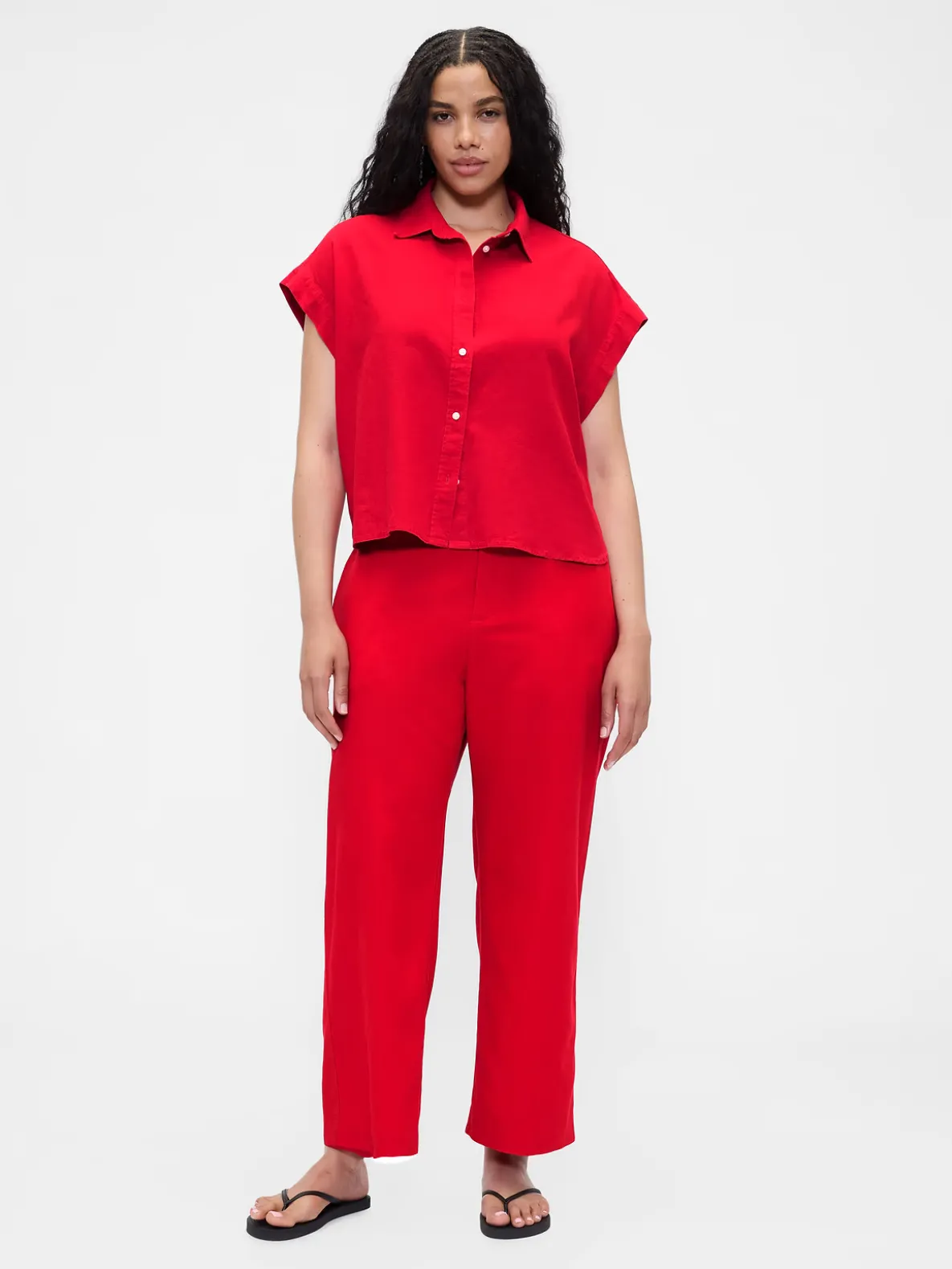 Linen-Blend Relaxed Straight Ankle Pants