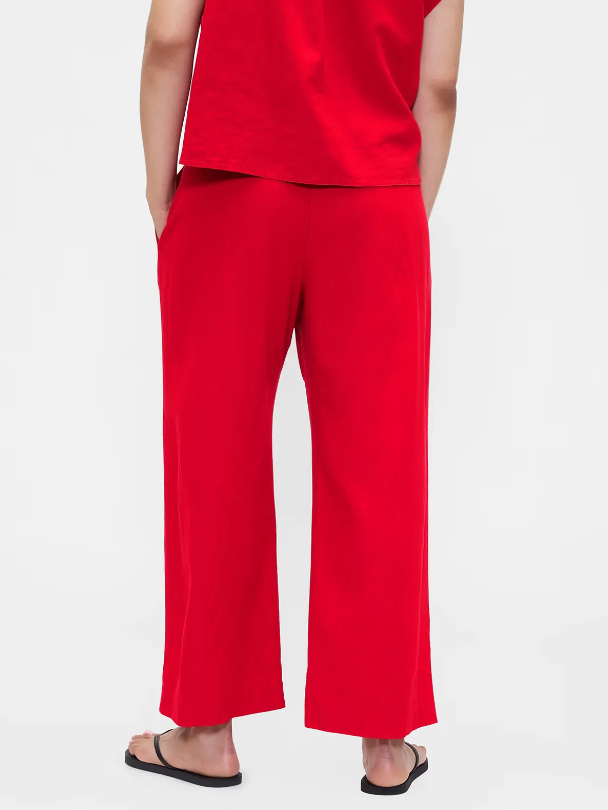 Linen-Blend Relaxed Straight Ankle Pants