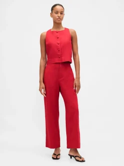 Linen-Blend Relaxed Straight Ankle Pants