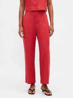 Linen-Blend Relaxed Straight Ankle Pants