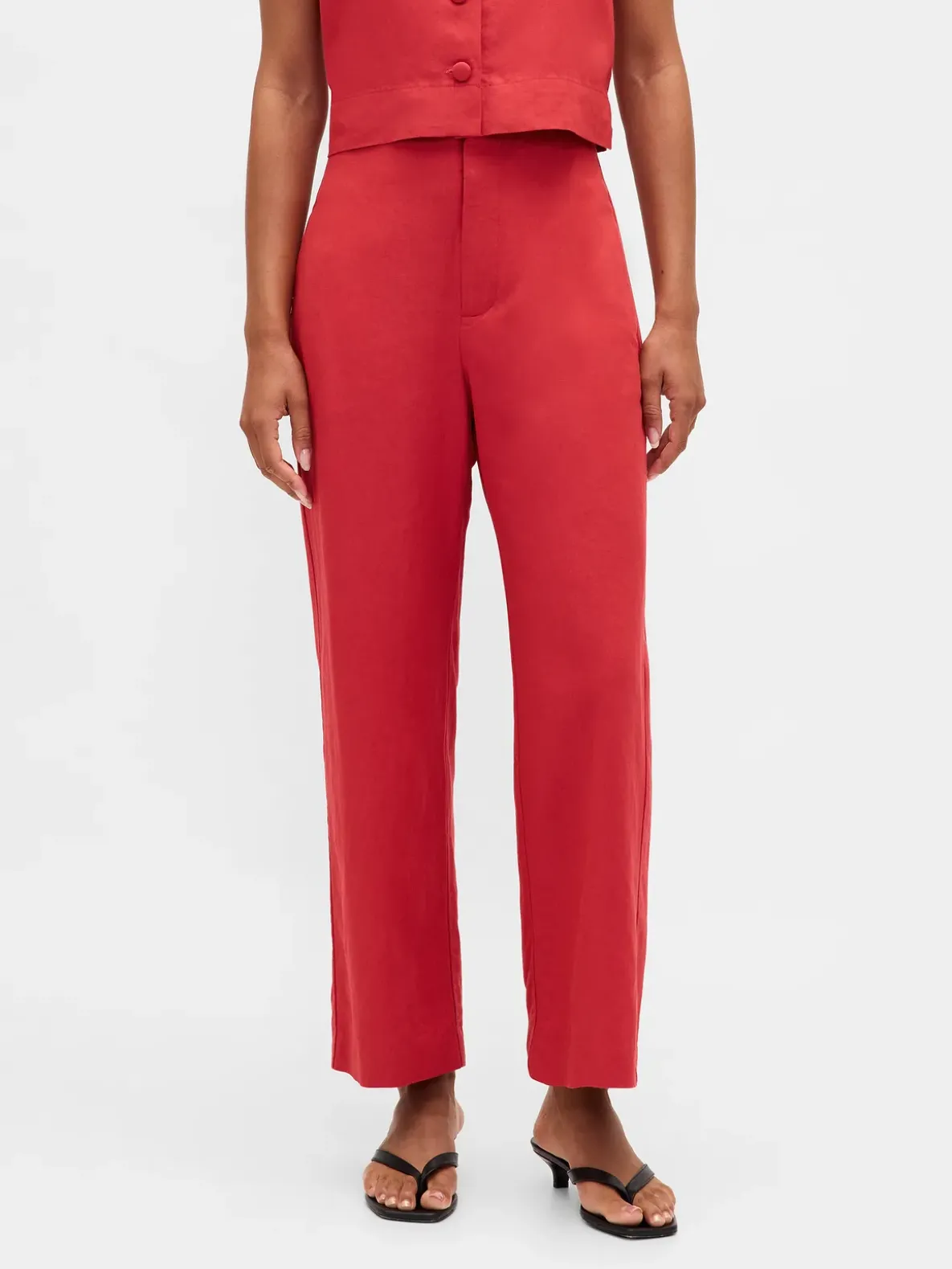 Linen-Blend Relaxed Straight Ankle Pants