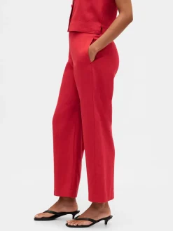 Linen-Blend Relaxed Straight Ankle Pants