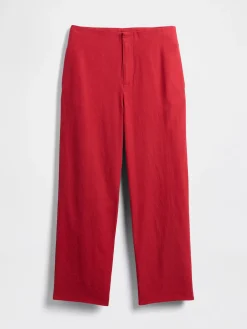 Linen-Blend Relaxed Straight Ankle Pants