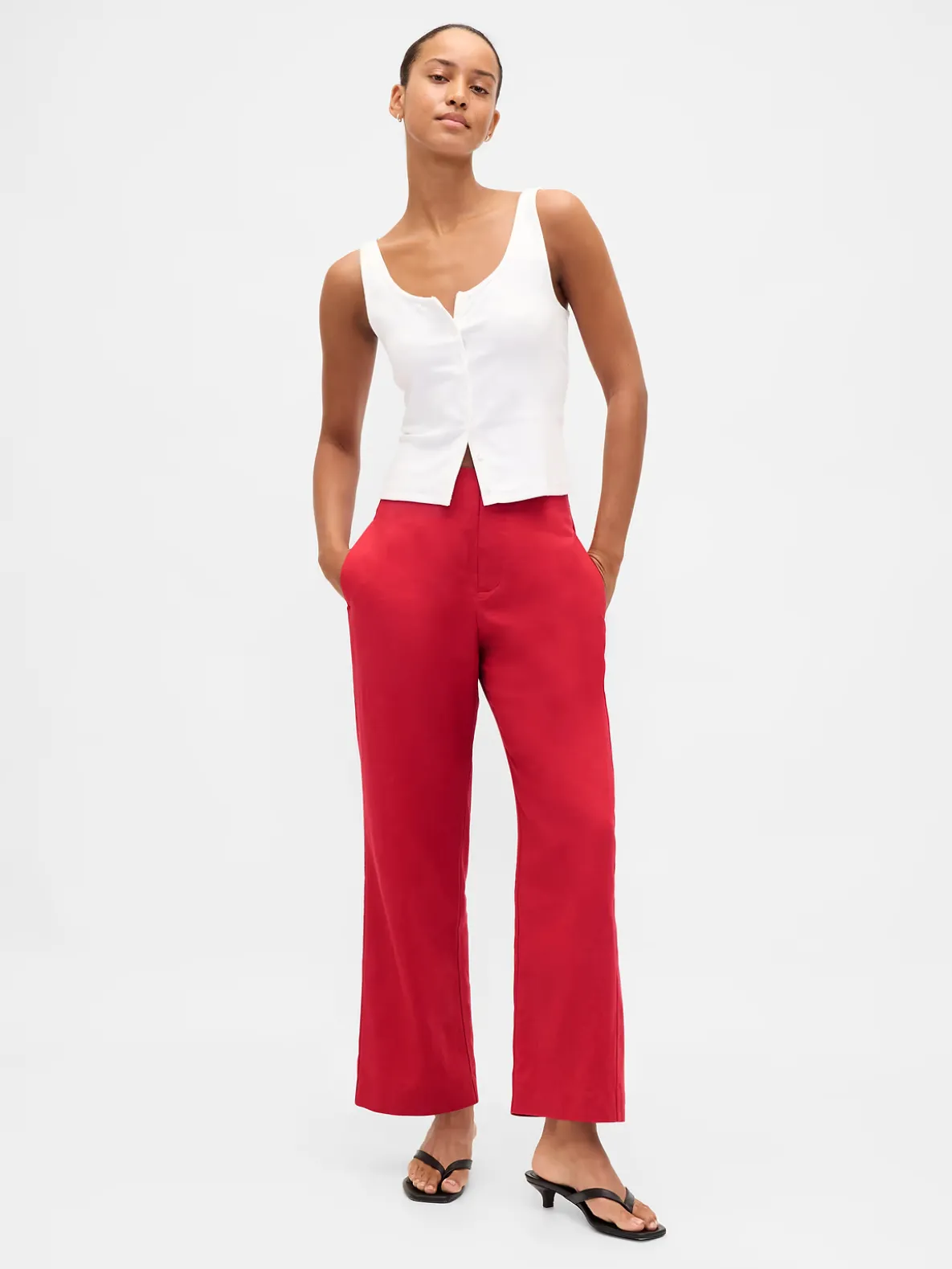 Linen-Blend Relaxed Straight Ankle Pants