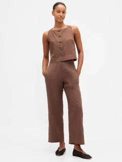 Linen-Blend Relaxed Straight Ankle Pants