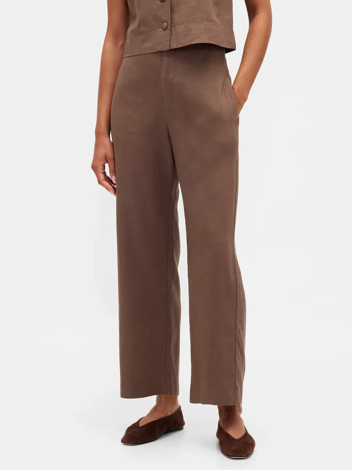 Linen-Blend Relaxed Straight Ankle Pants