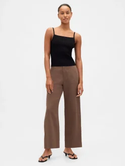 Linen-Blend Relaxed Straight Ankle Pants