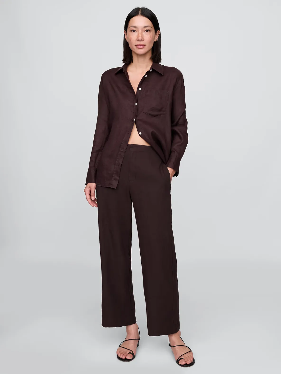 Linen-Blend Relaxed Straight Ankle Pants
